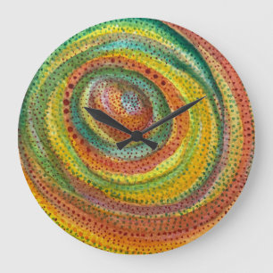 Grande Horloge Ronde Cercles pointillistes aquarelles colorés