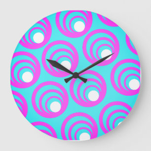 Grande Horloge Ronde Cercles roses Cercle intérieur blanc