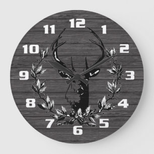 Grande Horloge Ronde Cerf de campagne rustique et vintage