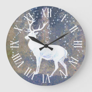 Grande Horloge Ronde Cerf de neige Vintage