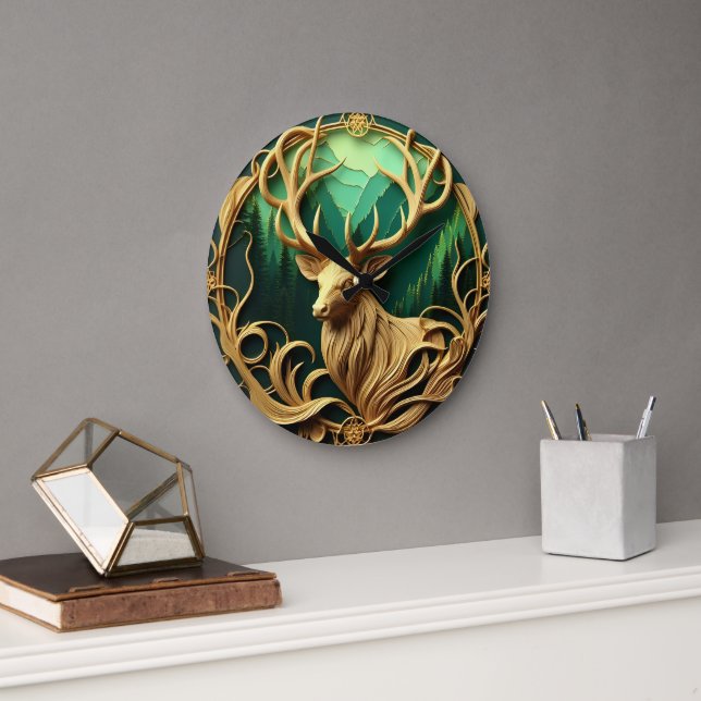 Grande Horloge Ronde Cerf encerclé (Bureau)
