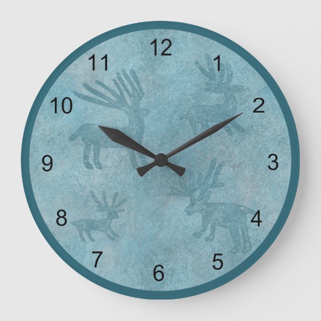 Grande Horloge Ronde Cerf Turquoise du Sud-Ouest Petroglyph Design (Recto)