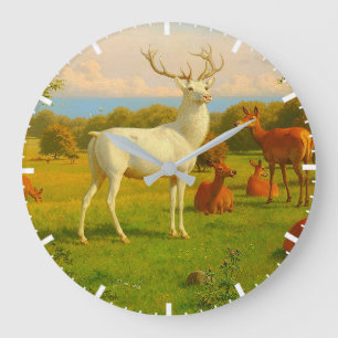 Grande Horloge Ronde Cerf White Stag Dans Un Champ Ouvert Nature Faune