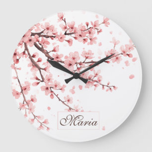 Grande Horloge Ronde Cerisier Japonais Fleur de cerisier monogramme Ros