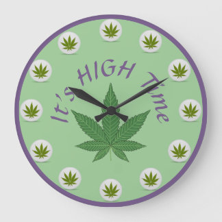 Grande Horloge Ronde C'est High Time Weed Leaf Green Purple Custom