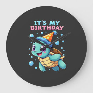 Grande Horloge Ronde C'est mon anniversaire joli tortue de mer océan fê