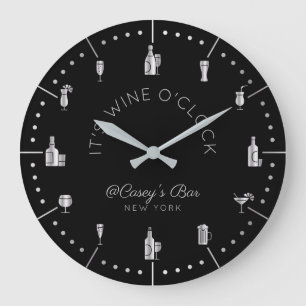Grande Horloge Ronde C'est monogramme noir argenté élégant heure de vin