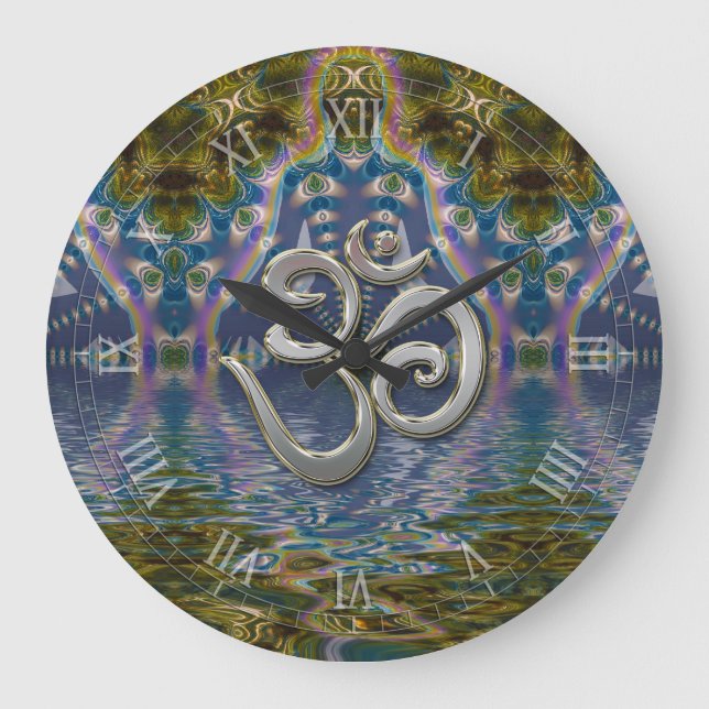 Grande Horloge Ronde Chakra Fractal Om Spirituel (Recto)