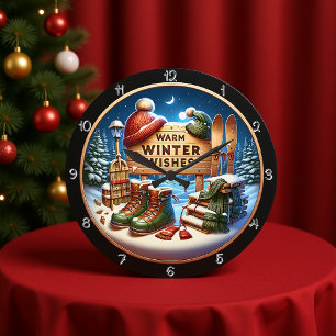Grande Horloge Ronde Chaleureux Wings hiver Scène