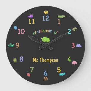 Grande Horloge Ronde Chalk coloré Personnalisé Zoo Animal Classroom Hor
