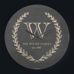 Grande Horloge Ronde Chalkboard Monogram<br><div class="desc">Back and ivory chalkboard style monogram design by Shelby Allison.</div>