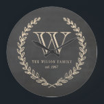 Grande Horloge Ronde Chalkboard Monogram<br><div class="desc">Back and ivory chalkboard style monogram design by Shelby Allison.</div>