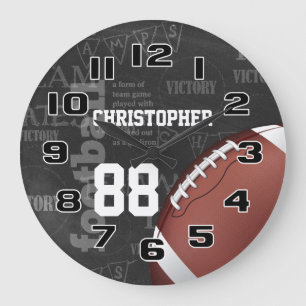 Grande Horloge Ronde Chalkboard personnalisé Football américain Grand