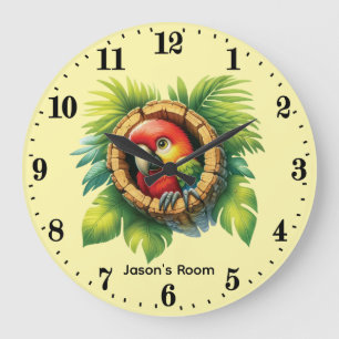 Grande Horloge Ronde Chambre de bébé garçon cool perroquet ajouter le n