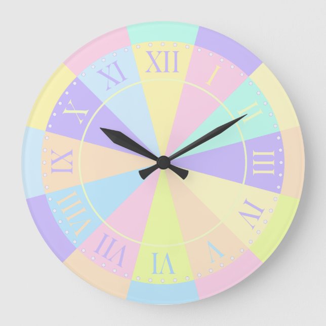 Grande Horloge Ronde Chambre de fille Joli Pastel rose et violet (Recto)