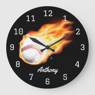 Grande Horloge Ronde Chambre de garçon de baseball personnalisée