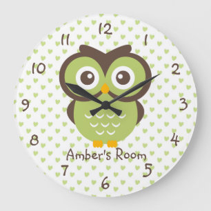Grande Horloge Ronde Chambre pour fille personnalisée de la Chouette ve