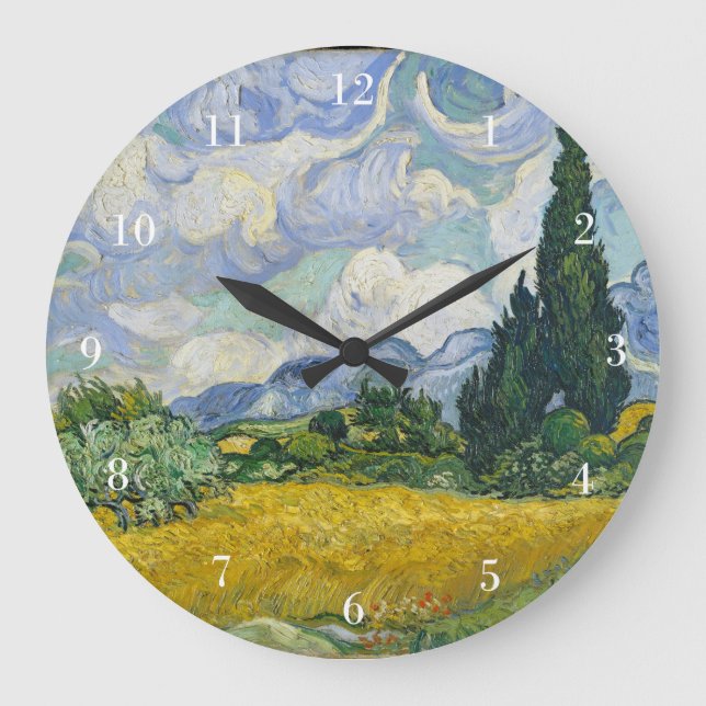 Grande Horloge Ronde Champ de blé Van Gogh avec Cyprès (Recto)