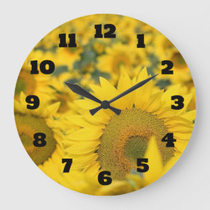 Grande Horloge Ronde Champ jaune de tournesols photo