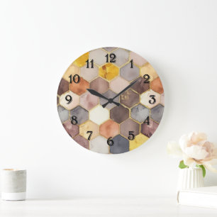 Grande Horloge Ronde Champagne Blush au peigne de miel de Glam Abstrait