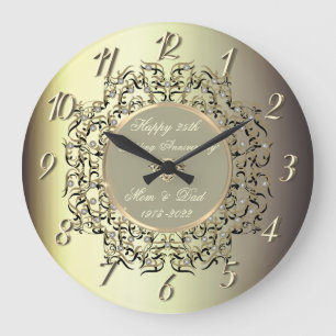 Grande Horloge Ronde Champagne Chic Swirls 50 Anniversaire Mariage