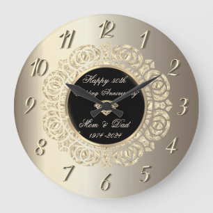 Grande Horloge Ronde Champagne de l'or 50e anniversaire de Mariage