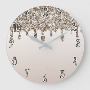 Grande Horloge Ronde Champagne or paillettes goutte girly chic moderne 