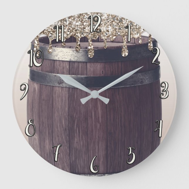Grande Horloge Ronde Champagne Paillettes Dégoulinant Rustique Glamour  (Recto)
