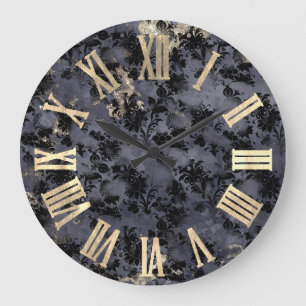 Grande Horloge Ronde Champaigne Gold Black Floral Vintage chiffres roma