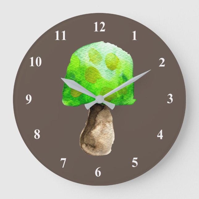 Grande Horloge Ronde Champignon vert aquarelle champignons mignons (Recto)