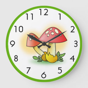 Grande Horloge Ronde Champignons de Muscaria d'amanite de mouche