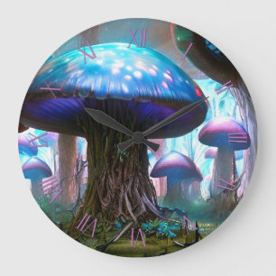 Grande Horloge Ronde Champignons fantastiques