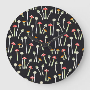 Grande Horloge Ronde Champignons vintages d'automne design motif.