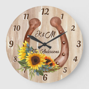 Grande Horloge Ronde Chandail de nom personnalisé avec tournesol
