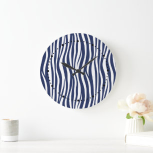 Grande Horloge Ronde Chanson de la marine bleu marine vagues fluides