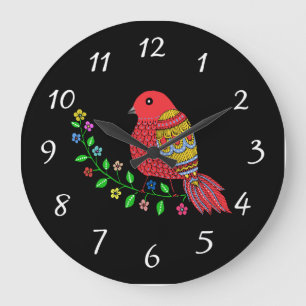 Grande Horloge Ronde CHANSON OISEAU FOLARD ART cadenas