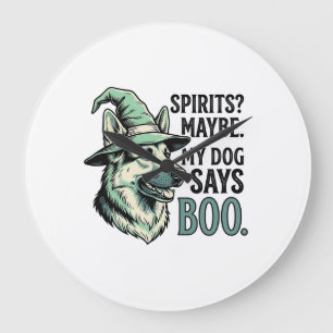 Grande Horloge Ronde Chapeau De Sorcière Chien Gravure Vintage Humour H
