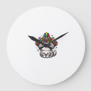 Grande Horloge Ronde Chapeau Tissé avec Pom-Pom de Chat Kawaii Marocain