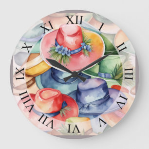 Grande Horloge Ronde Chapeaux de Cowboy aquarelle colorés Art de style