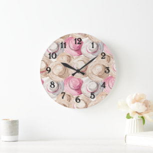 Grande Horloge Ronde Chapeaux de paille blancs crème rose