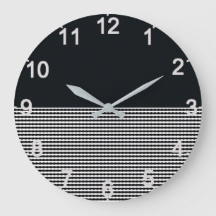 Grande Horloge Ronde Charcoal Denim And Horizontal Lines, Wall Clock