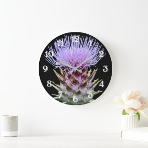 Grande Horloge Ronde Chardon à cardon floral pourpre