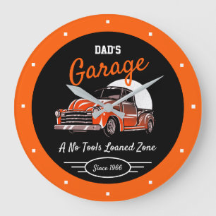 Grande Horloge Ronde Chariot classique Garage Papa's Any Name Orange