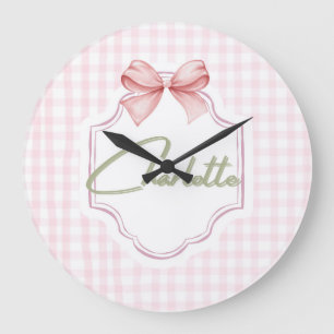 Grande Horloge Ronde Charlotte Nœud Rose Personnalisé & Impression Vich