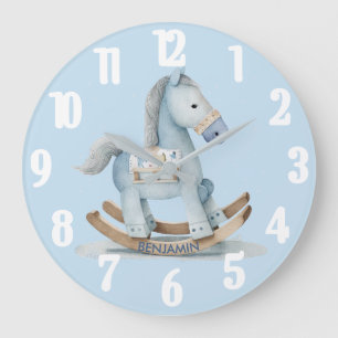 Grande Horloge Ronde Charmant bébé garçon cheval à bascule bleu nom