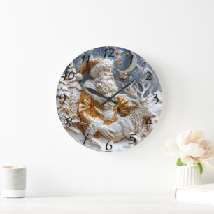 Grande Horloge Ronde Charme de Père Noël et de rennes