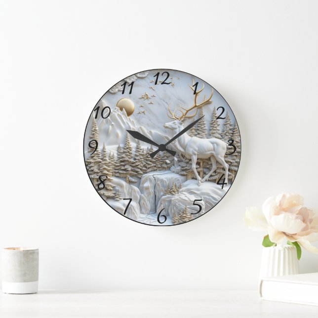 Grande Horloge Ronde Charme des rennes pour Noël (Maison)