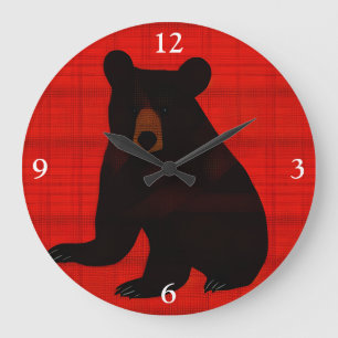 Grande Horloge Ronde Charming Story Book Black Bear Cub