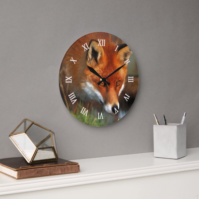 Grande Horloge Ronde Chasse au Renard rouge pendant la peinture à l'hui (Bureau)