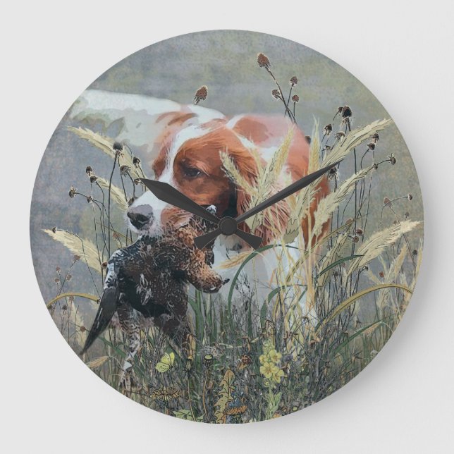 Grande Horloge Ronde Chasse avec Epagneul Breton (Recto)